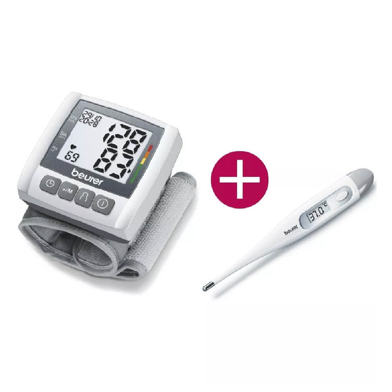Kit de Baumanómetro Digital de Muñeca BC30 con Termómetro Clínico Digital FT09 - Marca Beurer