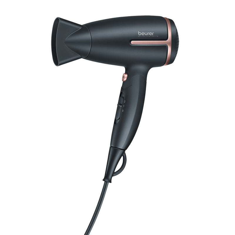 Secadora de cabello plegable con función de iones para brillo y suavidad, ideal para viajes HC25 - Marca Beurer