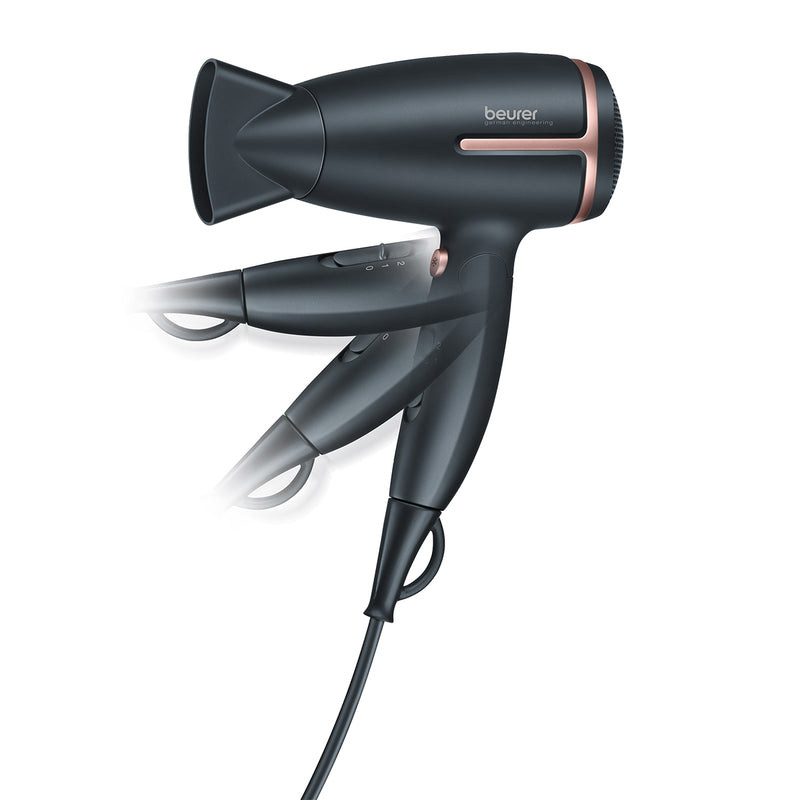 Secadora de cabello plegable con función de iones para brillo y suavidad, ideal para viajes HC25 - Marca Beurer