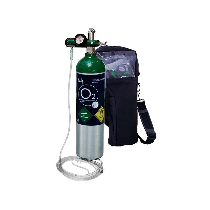 Tanque de oxígeno de 425 Lts, con accesorios, maleta para traslado, (Sin oxígeno) - Marca Handy